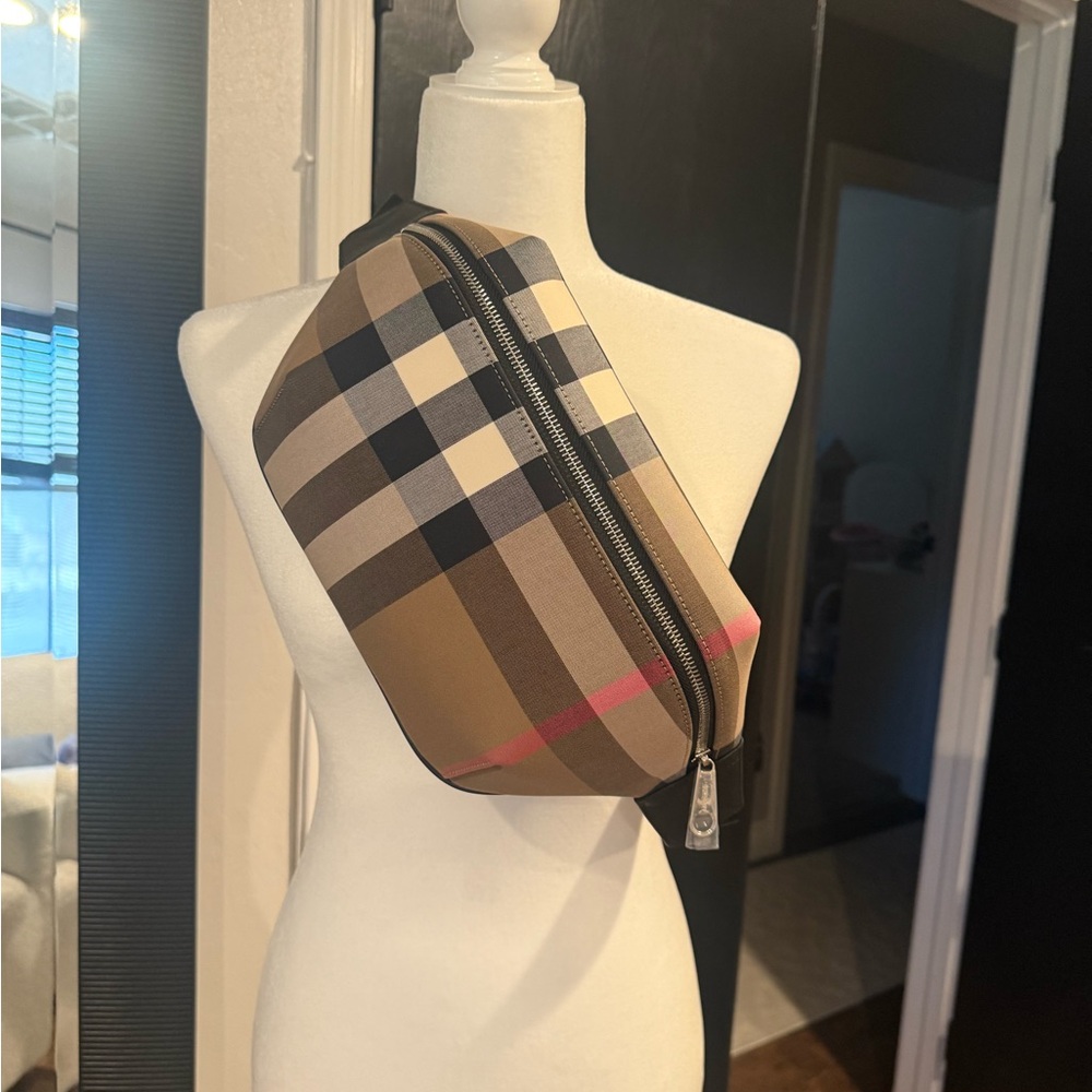 Burberry Beige and Black Check Belt Bag